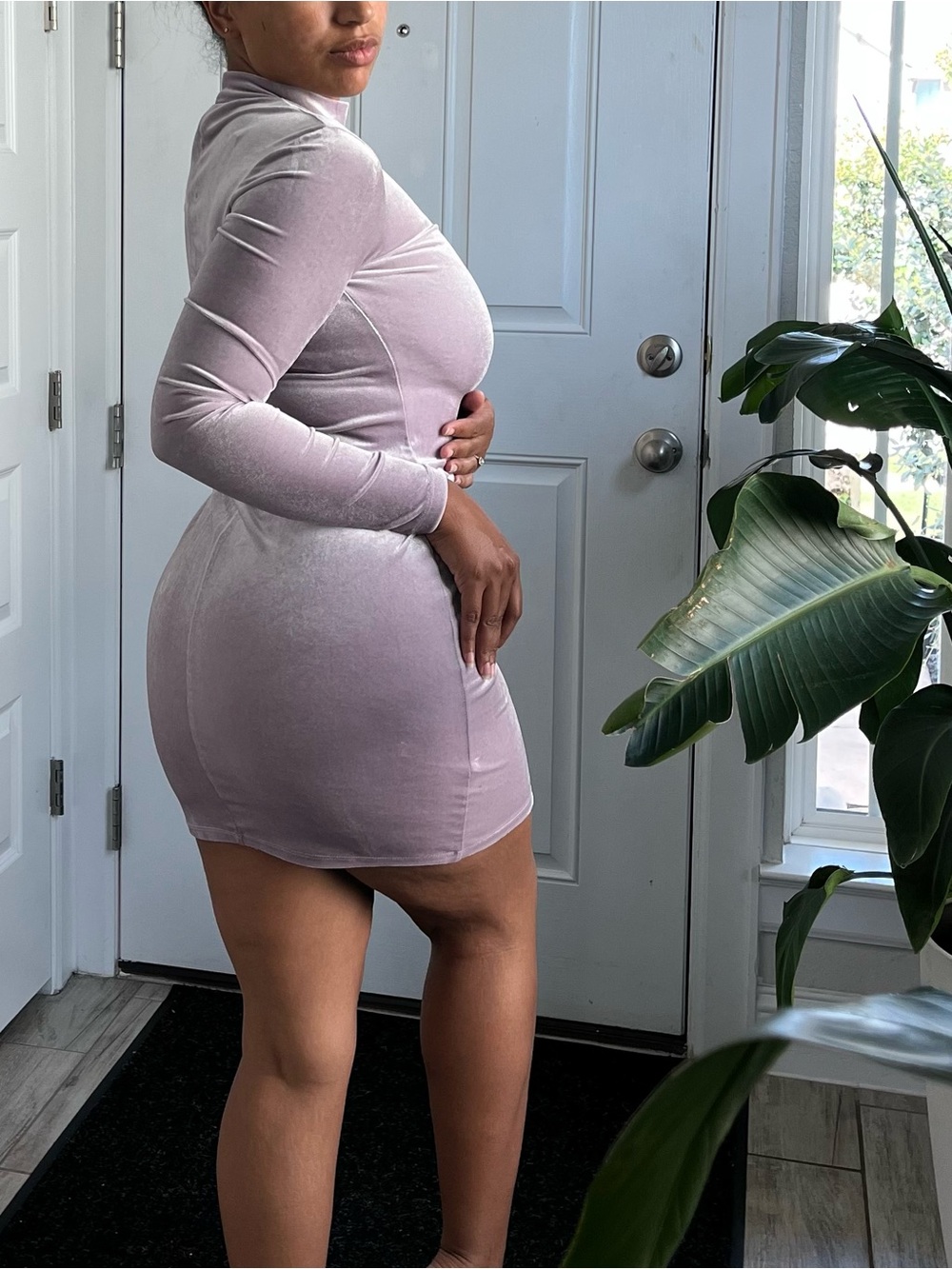 H&M Mauve Velvet Long-Sleeve Bodycon Mini Dress